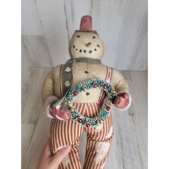 Bethany Lowe plush snowman wreath stripped pants xmas figure - Picture 2 of 9